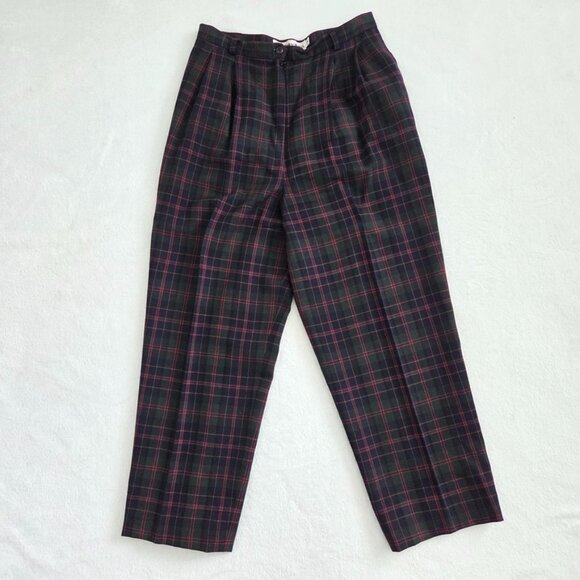 Vintage Pants - Vtg Wool Plaid Pants Size 12 Old Money Heritage Preppy Straight Leg High Waist